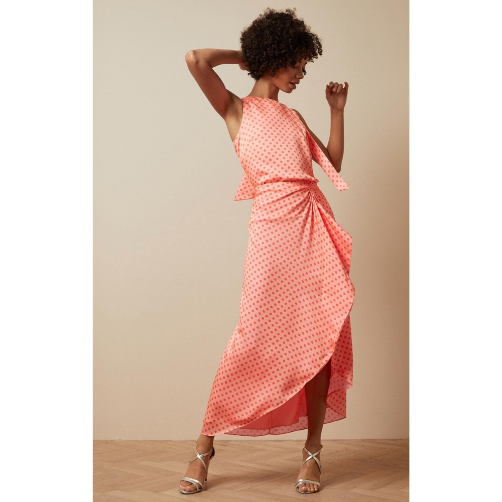 Ted Baker Set Tiara Contrast Spot Coral Sleeveless Halter Neck Top Skirt Size 0